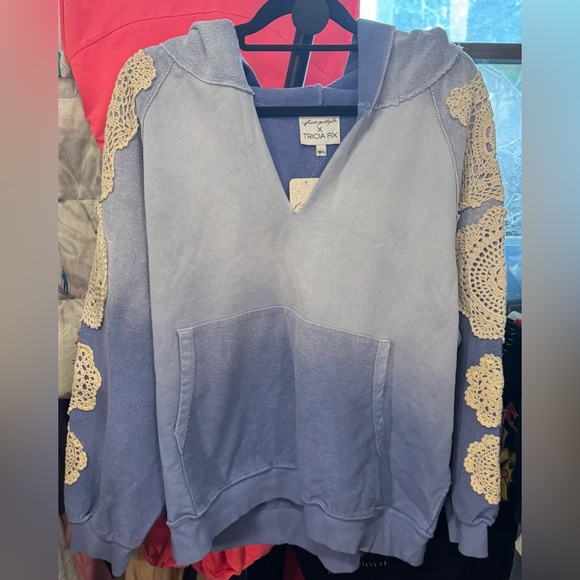 NWT Free People FP x Tricia Fix Doily Hoodie - blue - M/L - Picture 5 of 10